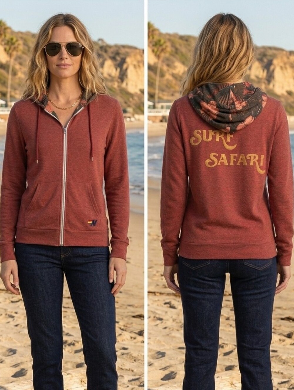Aviator Nation Surf Safari Full Zip Hoodie Size S